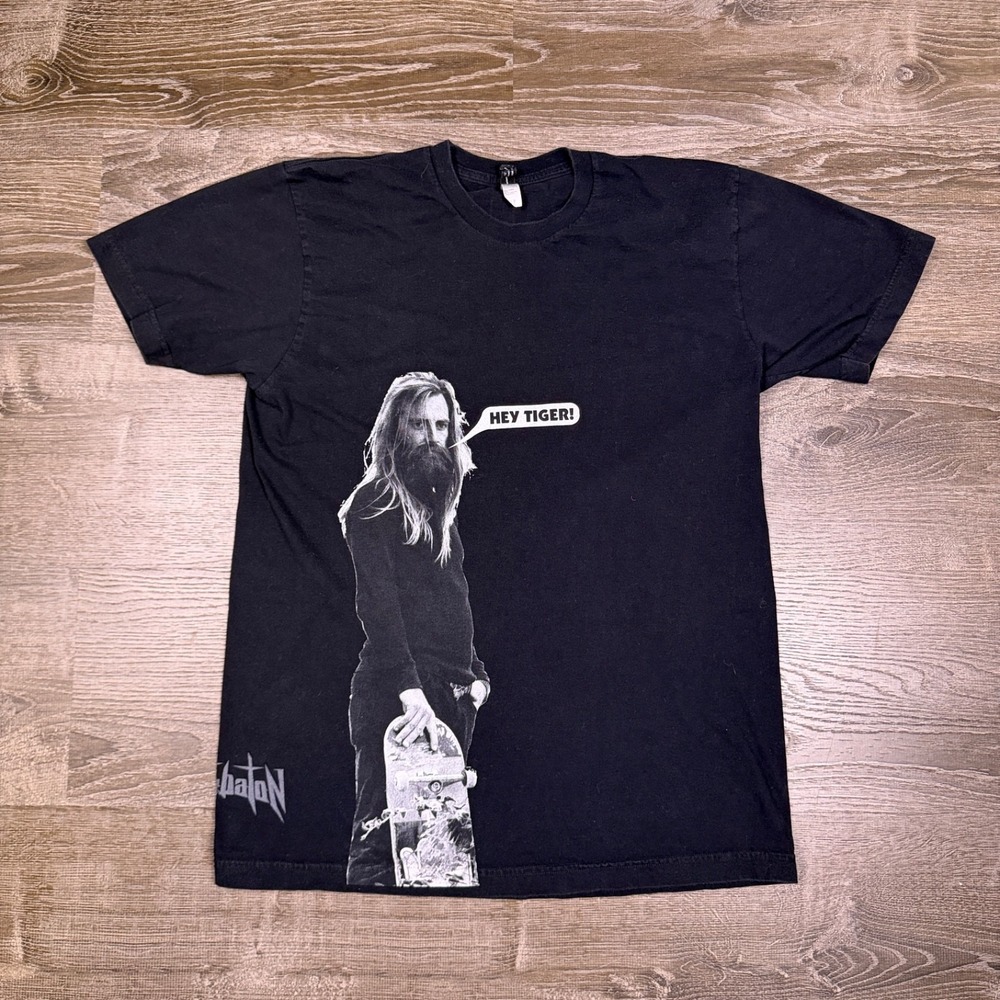 Globe Skate Shoes Mens T-Shirt Chris Haslam Hey Tiger Black Skater Y2K Skater